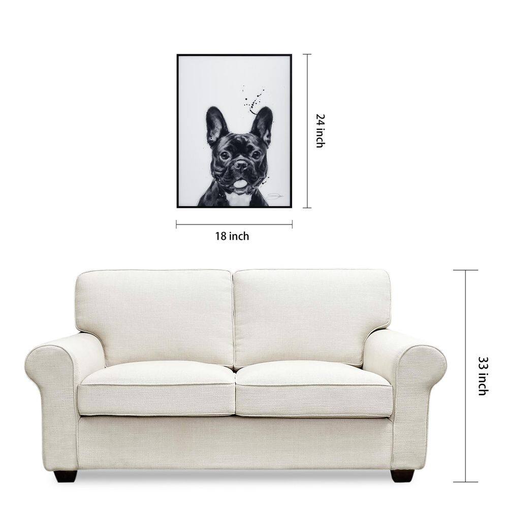French Bulldog Black and White Framed Glass Art in Aluminum Frame