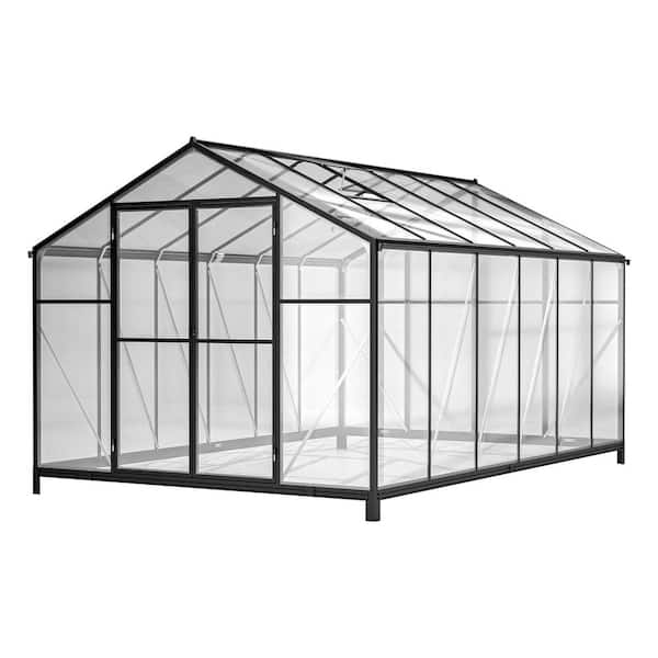 101.57 in. W x 150.62 in. D x 86.11 in. H Black Greenhouse with Double Doors and Two Ventilation Windows