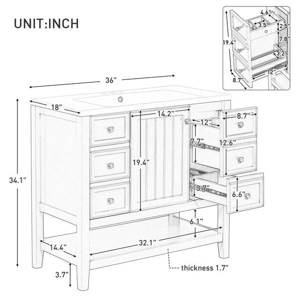 Xzkai 36 in. W x 18 in. D x 34 in. H Single Sink Bath Vanity