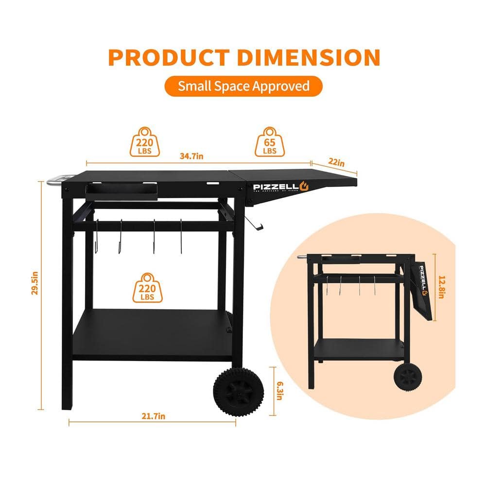 Small Black Steel Foldable Outdoor Grill Table Cart