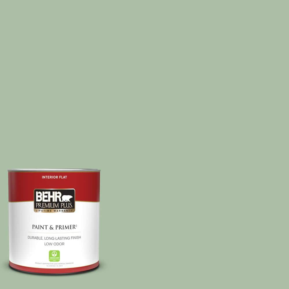 BEHR PREMIUM PLUS 1 qt. S400-4 Azalea Leaf Flat Low Odor Interior Paint &  Primer 140004 - The Home Depot