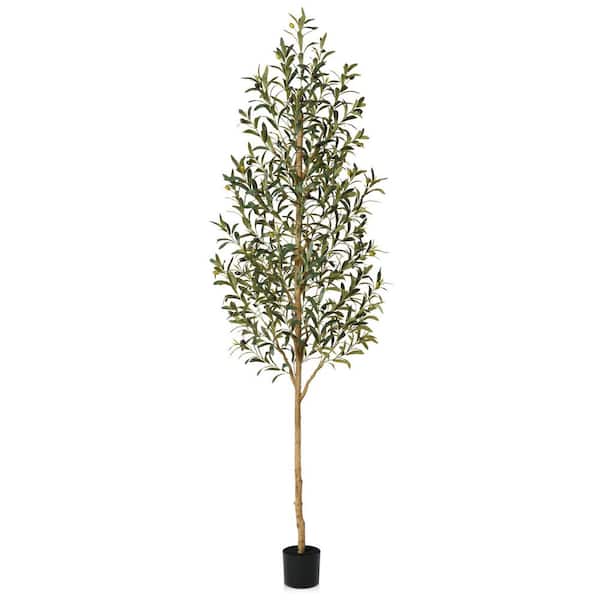 7 ft. Artificial Olive Tree in Pot Tall Fake Plant with Faux Branches and Fruits for Modern Office Floor Decor