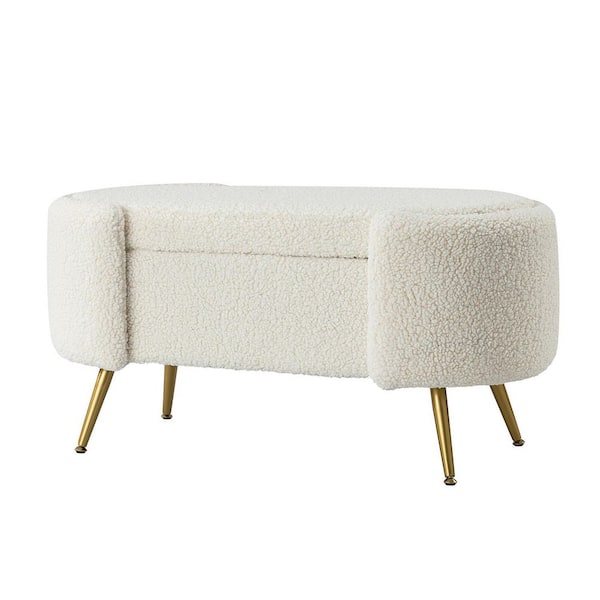 ARTFUL LIVING DESIGN Eva Ivory Wide Storage Bench with Metal Legs 39.4 in.