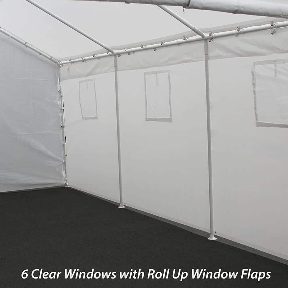 Hercules 10ft x 20ft White Metal Frame Enclosed Carport Garage