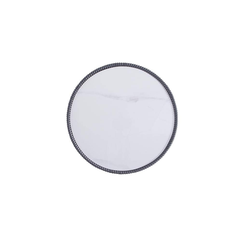 Tiny Round Ridged Stone and Metal Accent Table