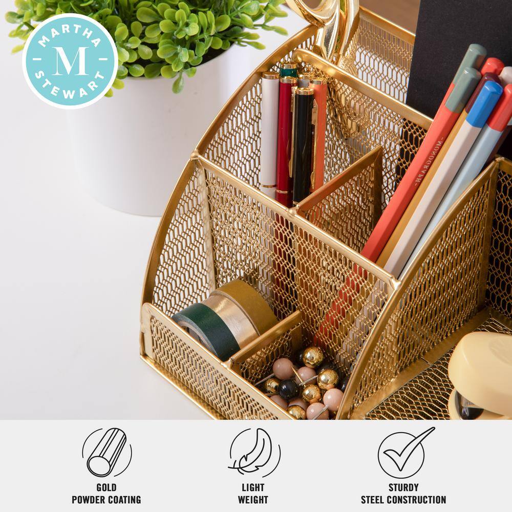 Gold Mesh Metal Small Desktop Organizer with Drawer