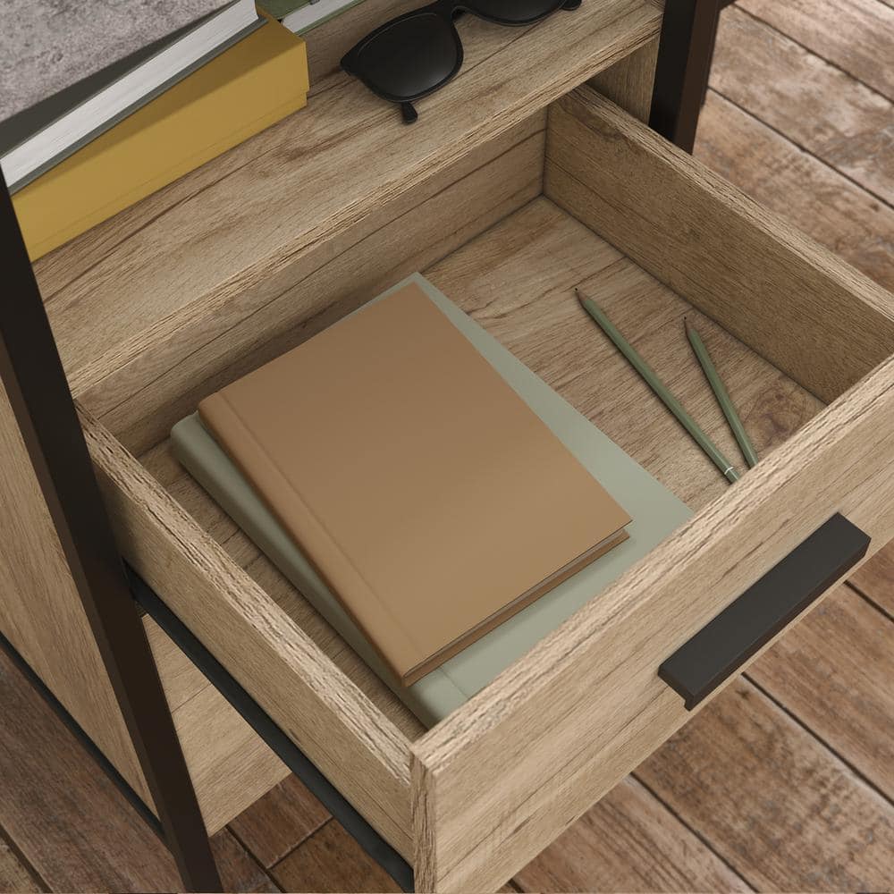 Gray Oak L-Shaped Computer Desk with Drawer and Filing Cabinet