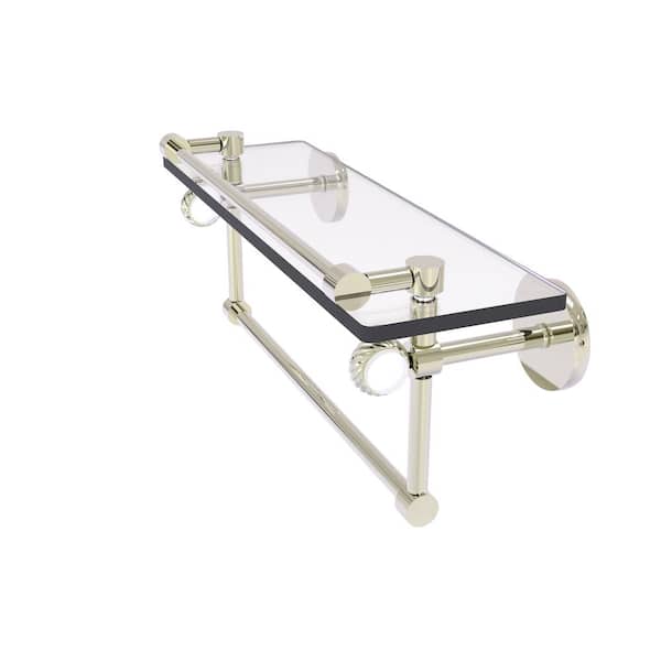Allied Brass Clearview 16 in. W x 6.7 in. H x 5.8 D Glass Rectangular Shelf in Polished Nickel with Towel Bar and Twisted Accents