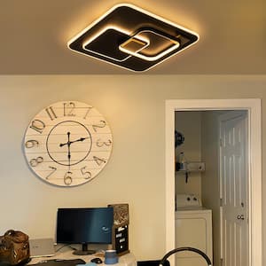 Fairley 19.2 in. Modern Farmhouse Black Wood Square Ceiling Light Dimmable Integrated LED 3000K Flush Mount for Bedroom