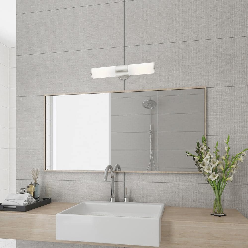Brushed Nickel 2-Light Vanity with Satin Opal Glass Shades