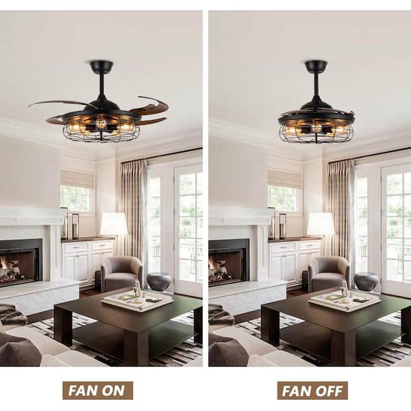 ANTOINE 42 in. Industrial Indoor Black Caged Ceiling Fan with Light and  Remote, Farmhouse 5-Light Retractable Ceiling Fan HD-FSD-66 - The Home Depot