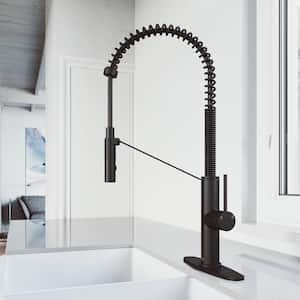 Livingston Single Handle Pull-Down Sprayer Kitchen Faucet Set with Deck Plate in Matte Black