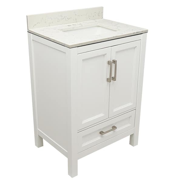Amluxx Salerno 25 in. W x 19 in. D Bath Vanity in. White with Quartz Stone Vanity Top in Lyra White with White Basin