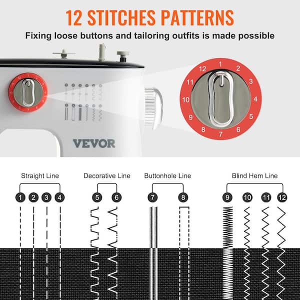VEVOR Sewing Machine 12 Stitches Extension Table Pedal Accessory