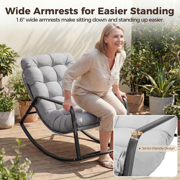 Oversized Gray Metal Outdoor Rocking Chair Papasan Lounge Chair