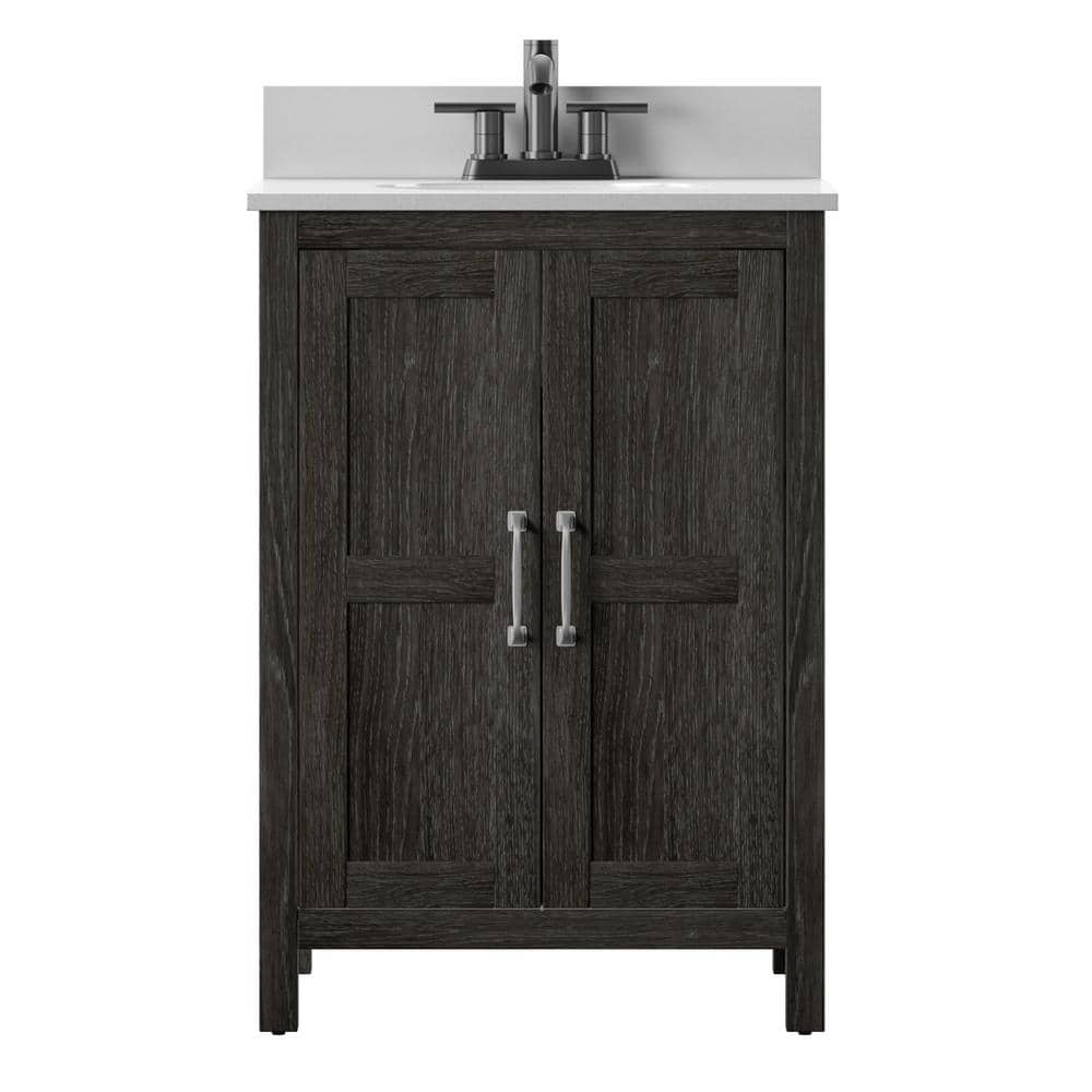 Twin Star Home 24 in. Bath Vanity in Fullerton Oak with Stone Vanity