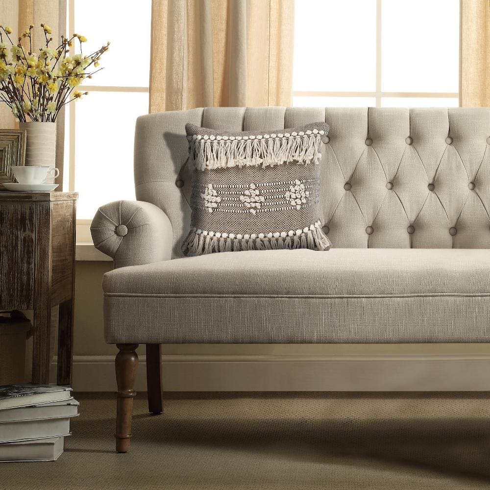 Gray and Cream Handwoven Cotton Diamond Throw Pillow, 20" x 20"