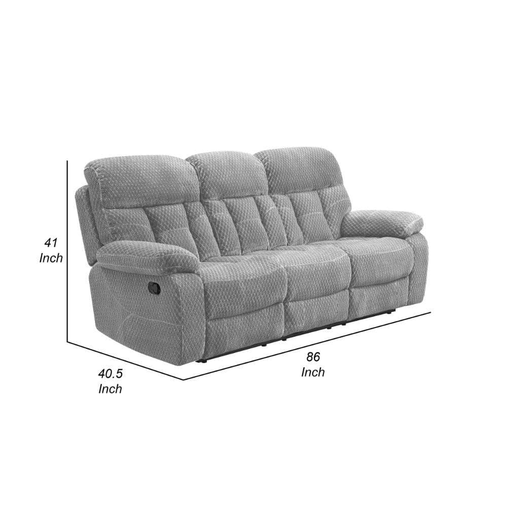 86 Inch Light Gray Tufted Fabric Dual Recliner Sofa