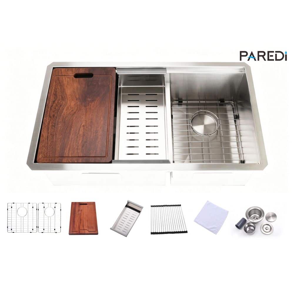 33 in. Undermount 60/40 Double Bowl 16-Gauge Stainless Steel Workstation Kitchen Sink with Accessories price history on PriceWatchPro