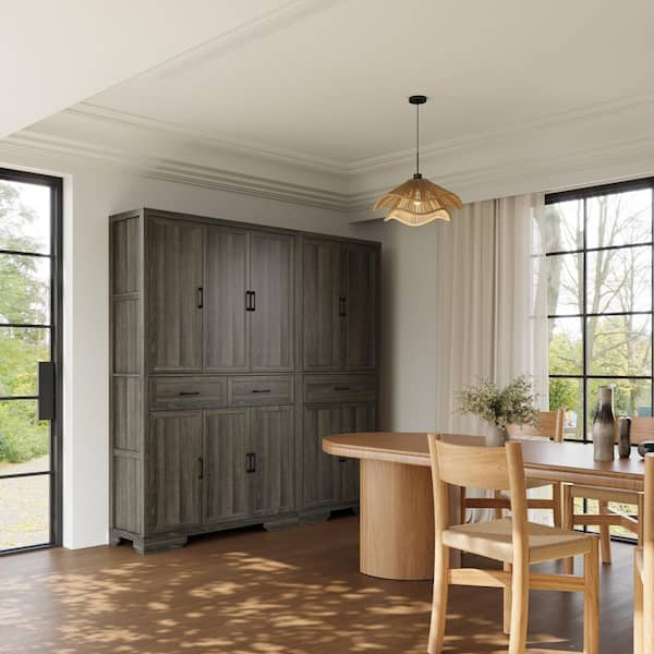 Dark Oak Wood 78.7 in. Modular Two-Piece Pantry Cabinet with 15 Interior Shelves, Tip-Resistant Hardware
