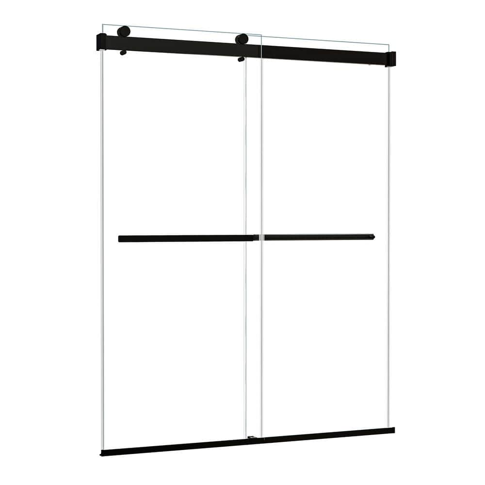 Matte Black Frameless Clear Glass Bypass Shower Door, 60" W x 76" H