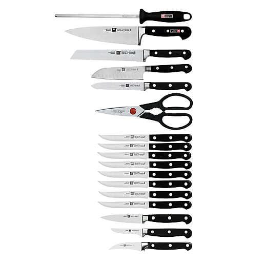 ZWILLING Professional S 18-Piece Knife Block Set, Chef Knife, Serrated Utility Knife, Steak Knife Set, Black