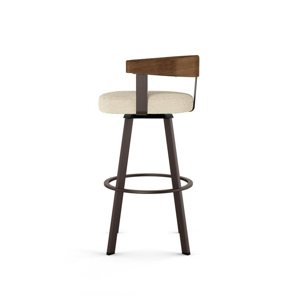 Lars 30'' Swivel Bar Stool in Cream Bouclé and Brown Wood