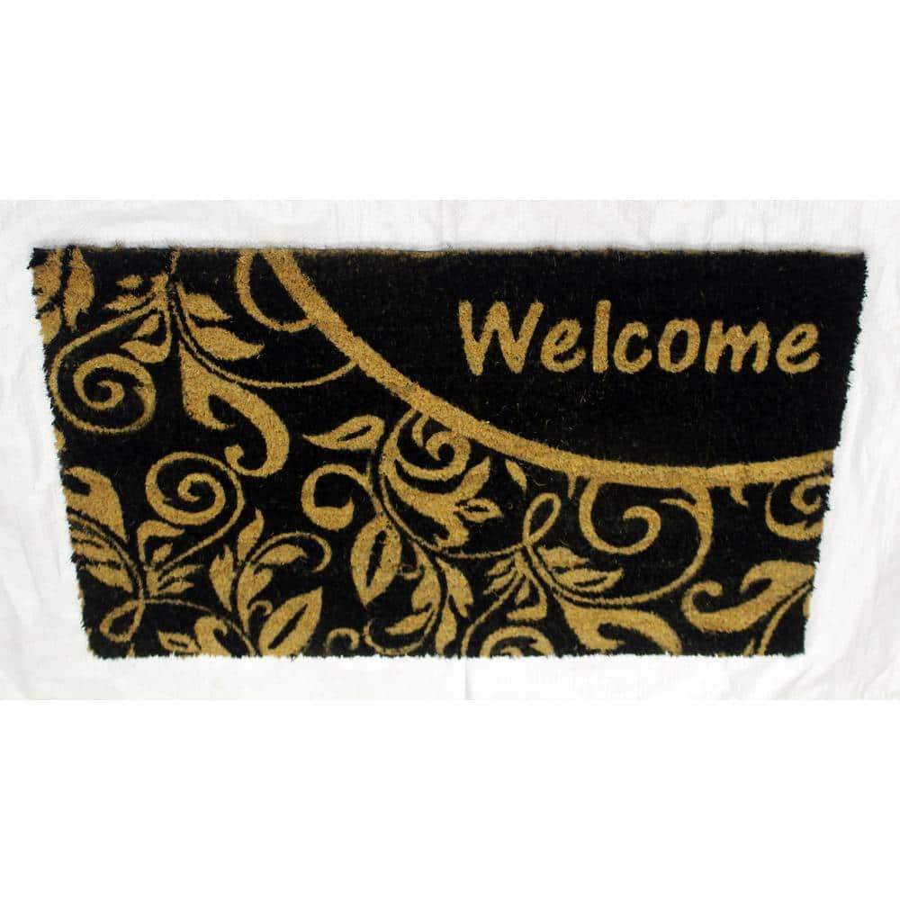 Welcome Black 18 in. W x 30 in. L Coir Non-Slip Indoor Outdoor Door Mat