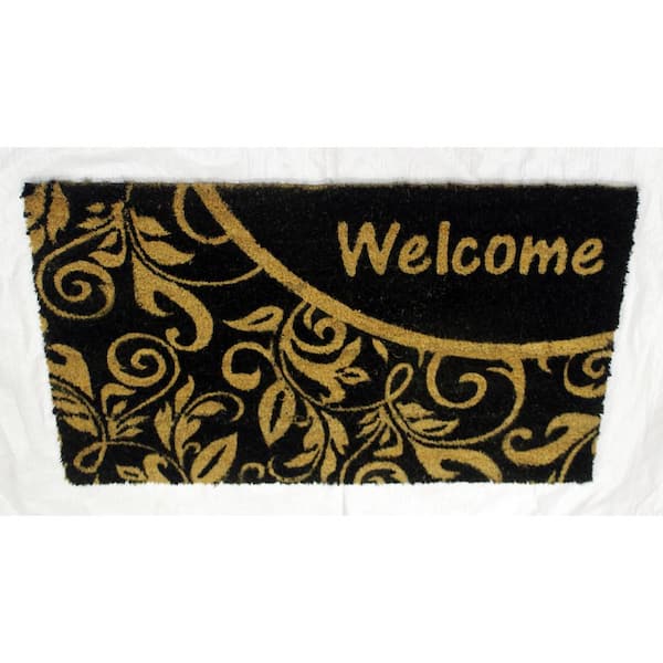 Unbranded Welcome Black 18 in. W x 30 in. L Coir Non-Slip Indoor Outdoor Door Mat