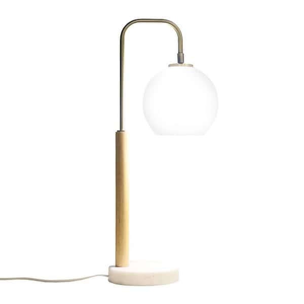 23 in. White and Gold Globe Lampshade Table Lamp with Marble Base, Task and Reading