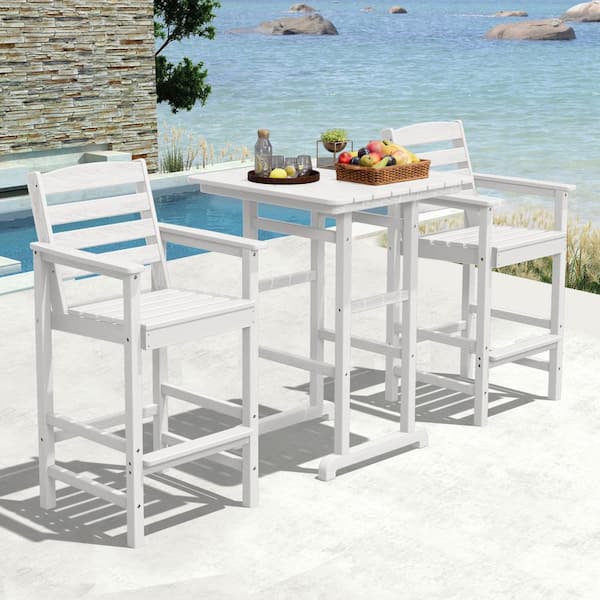 3-Pieces HDPE Plastic Square 46 in. Outdoor Bar Set in White