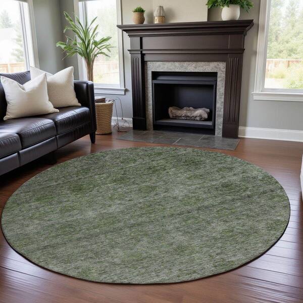 Mayfield Premium Machine Washable Abstract AMF1170 Olive 8 ft. x 8 ft. Round Rug