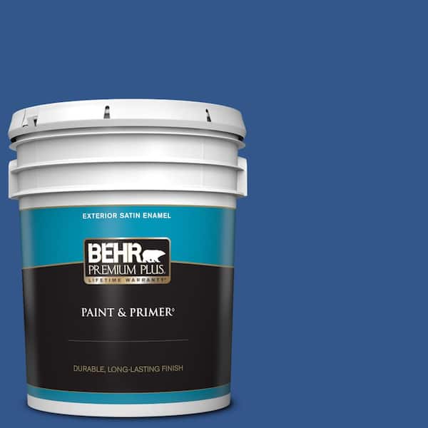 BEHR PREMIUM PLUS 5 gal. #PPU15-03 Dark Cobalt Blue Satin Enamel Exterior Paint & Primer