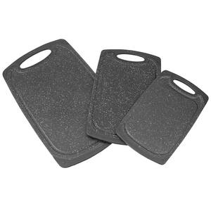 3-Piece Black Plastic Double Sided Granite Look Non-Slip Cutting Board Set with Deep Juice Groove and Easy Grip Handle