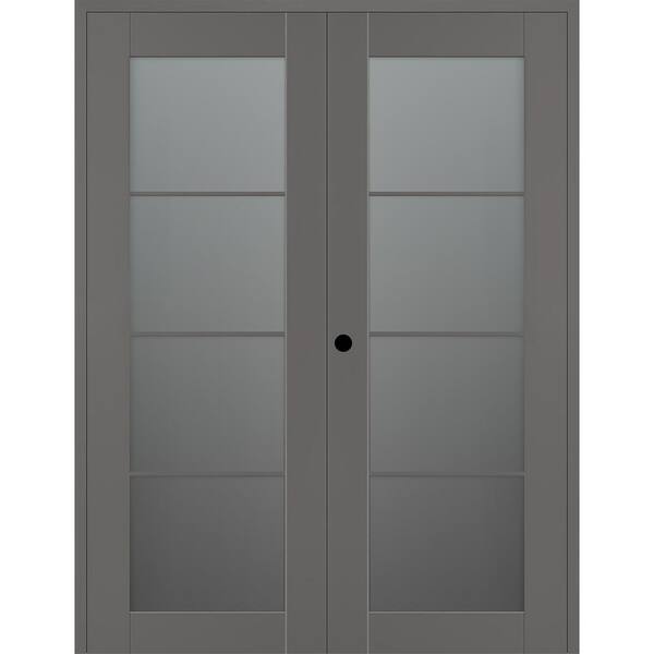 Belldinni Vona 4-Lite 72 in. x 84 in. Right Active 4-Lite Frosted Glass Gray Matte Wood Composite Double Prehung Interior Door