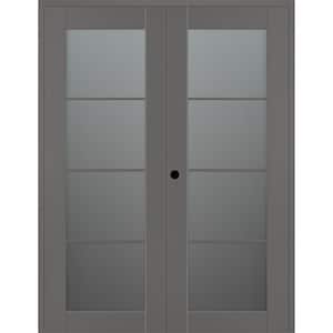 Vona 4-Lite 64 in. x 96 in. Right Active 4-Lite Frosted Glass Gray Matte Wood Composite Double Prehung Interior Door