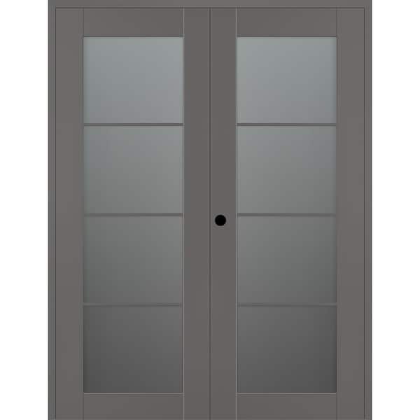 Belldinni Vona 4-Lite 60 in. x 80 in. Right Active 4-Lite Frosted Glass Gray Matte Wood Composite Double Prehung Interior Door