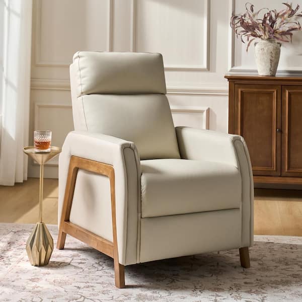 JAYDEN CREATION Casica Beige 29" Genuine Leather Power Recliner with USB and Type-C Ports