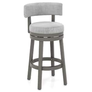 31 in. Gray Low Back Rubber Wood Bar Stool with 360° Swivel Seat
