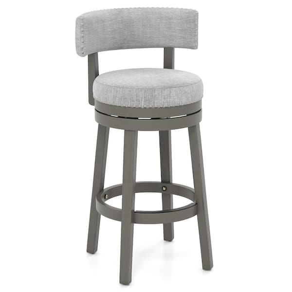 ANGELES HOME 31 in. Gray Low Back Rubber Wood Bar Stool with 360° Swivel Seat