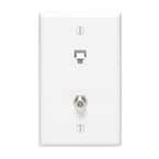 6P4C + F Connector Type 625D Wall Phone Jack, White