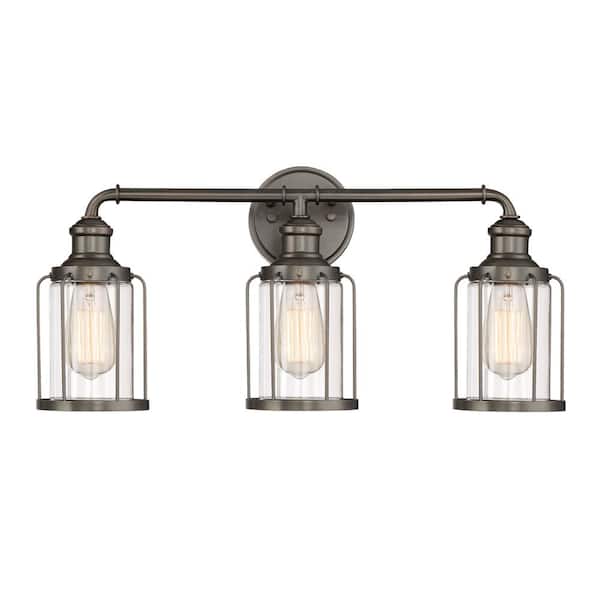 Cordelia Lighting 3-Light Satin Copper Bronze Vanity Light with Clear Glass Shades