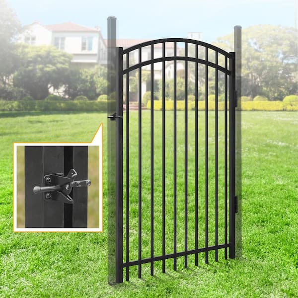 6 ft. x 4 ft. Anti-Rust Metal Black Arched Fence Gate