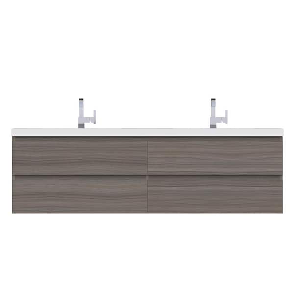 Alya Bath Paterno 72 in. W x 19 in. D Wall Mount Bath Vanity in Gray with Acrylic Vanity Top in White with White Basin
