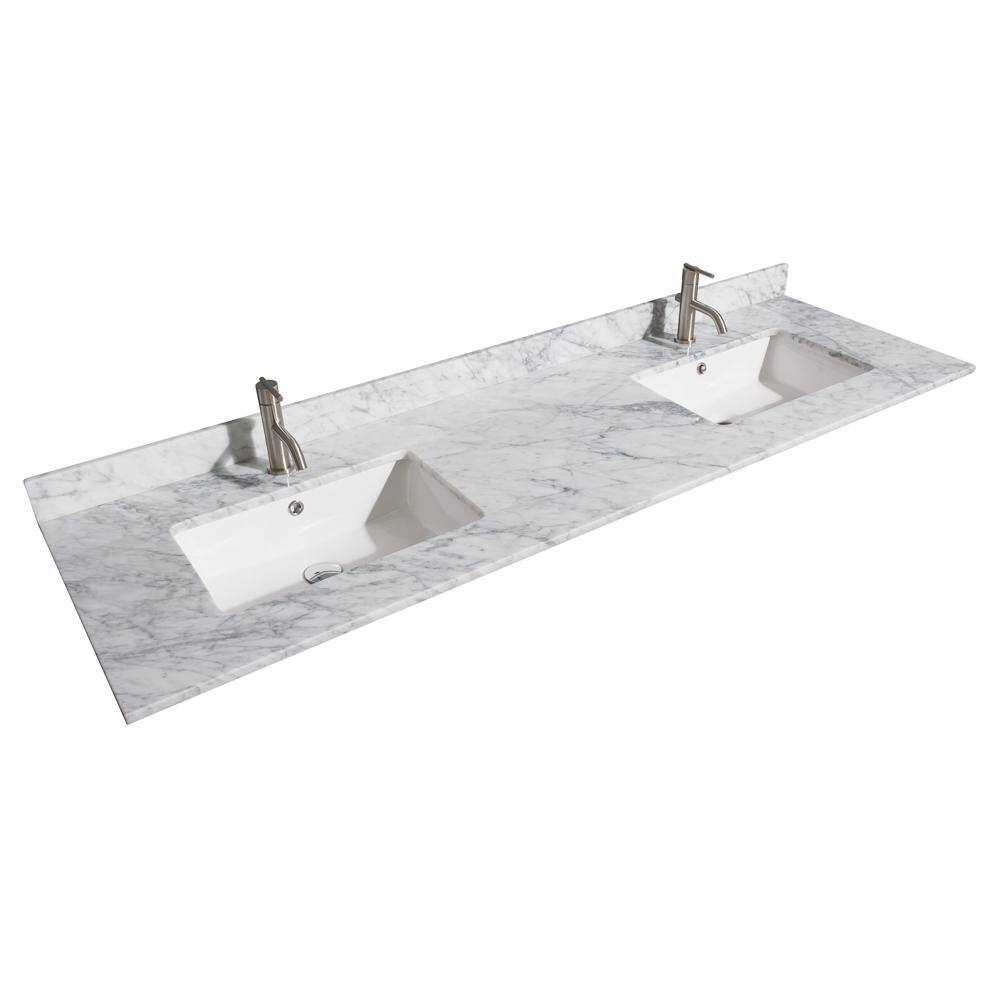 Elegant 72" White Double Vanity with Carrara Marble Top and Polished Chrome Hardware