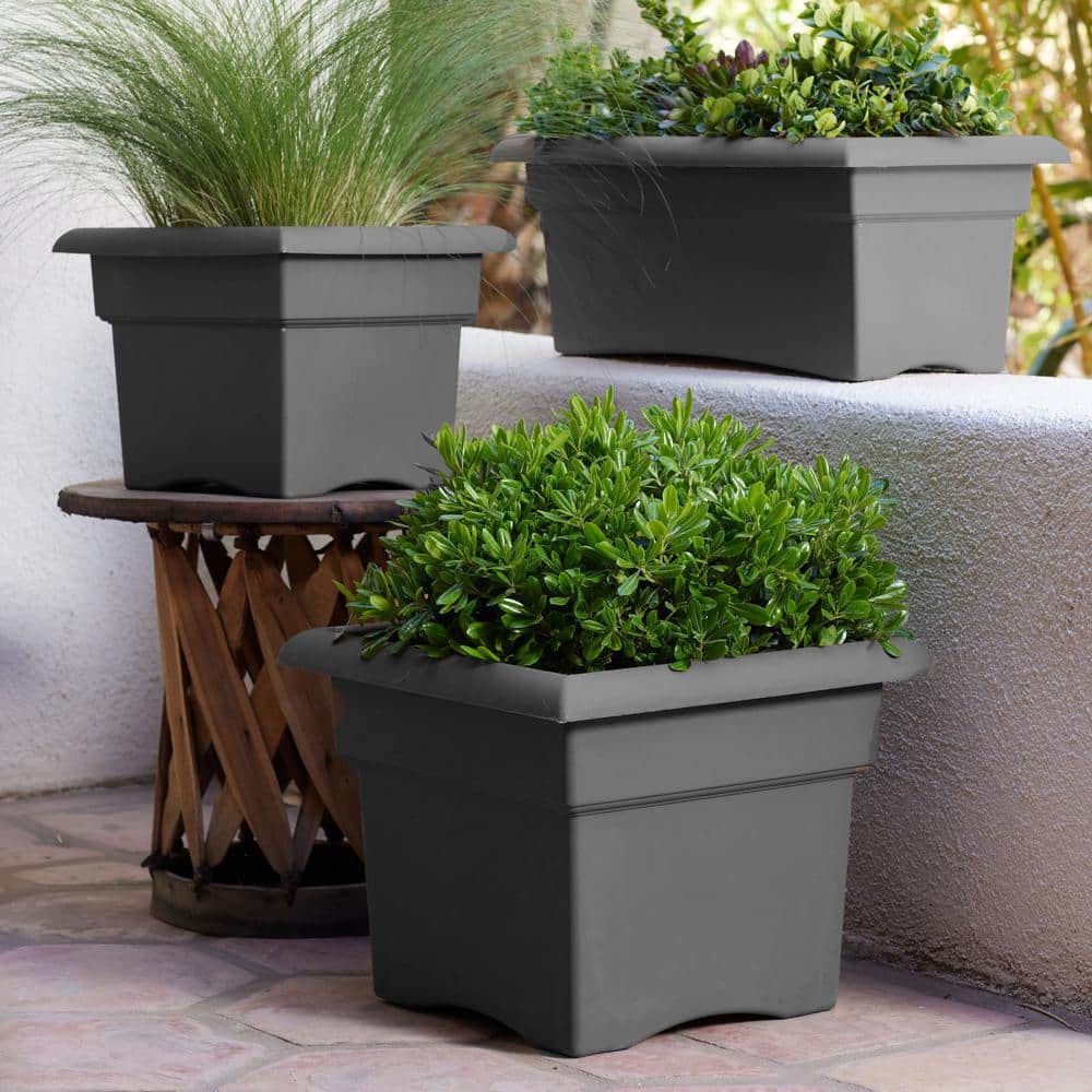 Charcoal Gray 18" Square Deck Box Planter with Drainage Holes
