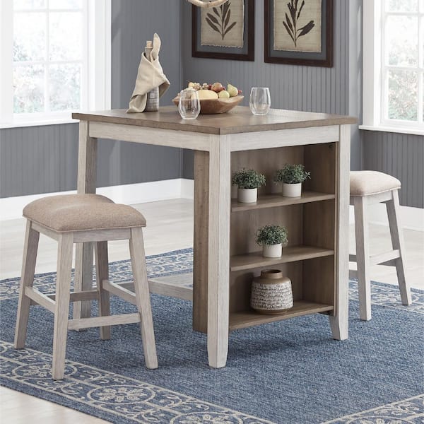 Signature DESIGN BY ASHLEY Skempton 3-Piece Rectangle White/Brown Wood Top Dining Room Set Seats 2