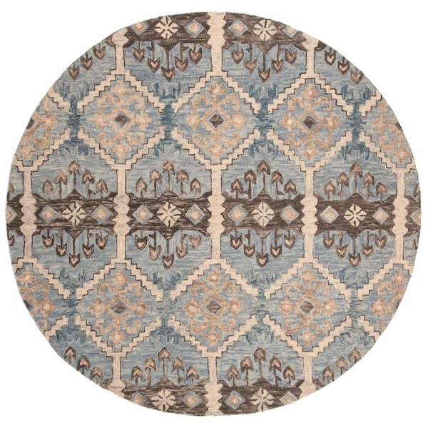 Aspen 5 ft. x 5 ft. Light Blue/Cream Geometric Round Rug