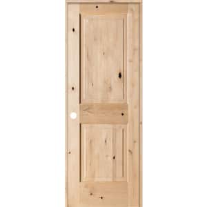 28 in. x 80 in. Rustic Knotty Alder 2 Panel Square Top Solid Wood Right-Hand Single Prehung Interior Door