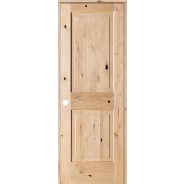 Krosswood Doors 28 in. x 80 in. Rustic Knotty Alder 2 Panel Square Top Solid Wood Right-Hand Single Prehung Interior Door